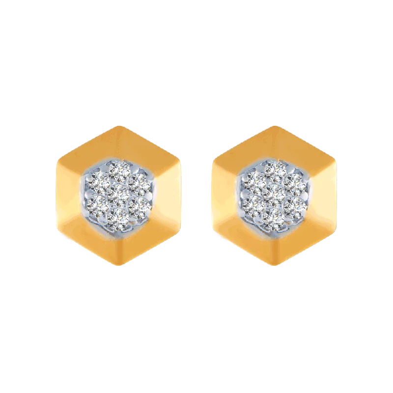 Women’s luxury pearl earrings-14KT (585) Yellow Gold And Diamond Stud Earrings For Women