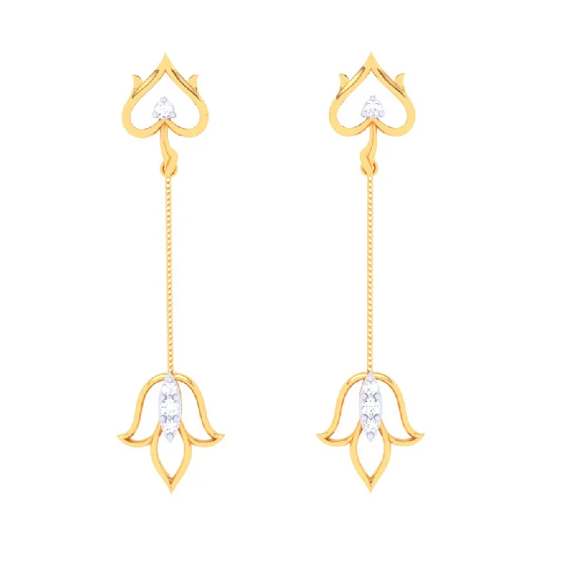 Women’s sterling silver drop earrings-18k Gold & Diamond Hanging Earrings In The Shape Of Flower From Diamond Collection