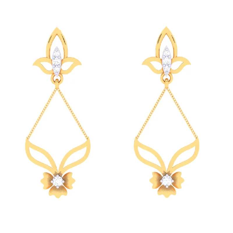 Women’s vintage silver earrings-18k Chic Diamond Earrings With A Beautiful Flower Hanging From The Stud