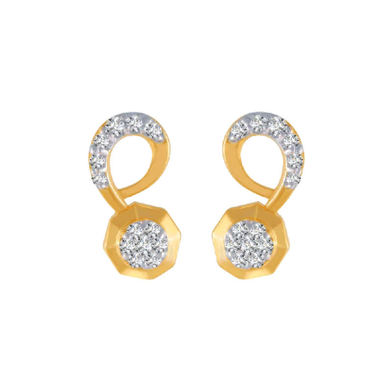 Women’s gold earrings-14KT (585) Yellow Gold And Diamond Stud Earrings For Women