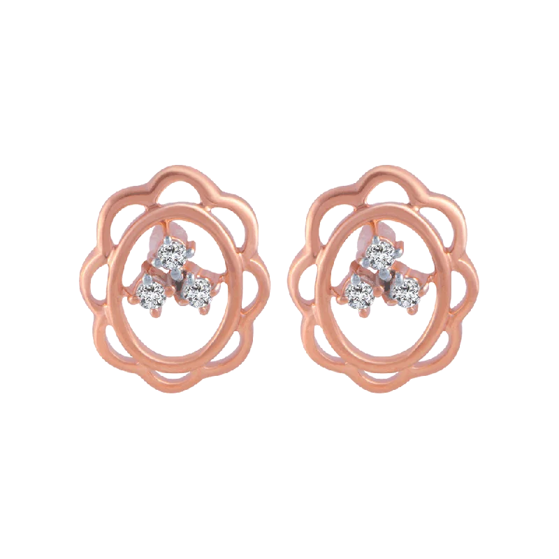 Women’s rose gold earrings-14KT (585) Rose Gold And Diamond Stud Earrings For Women