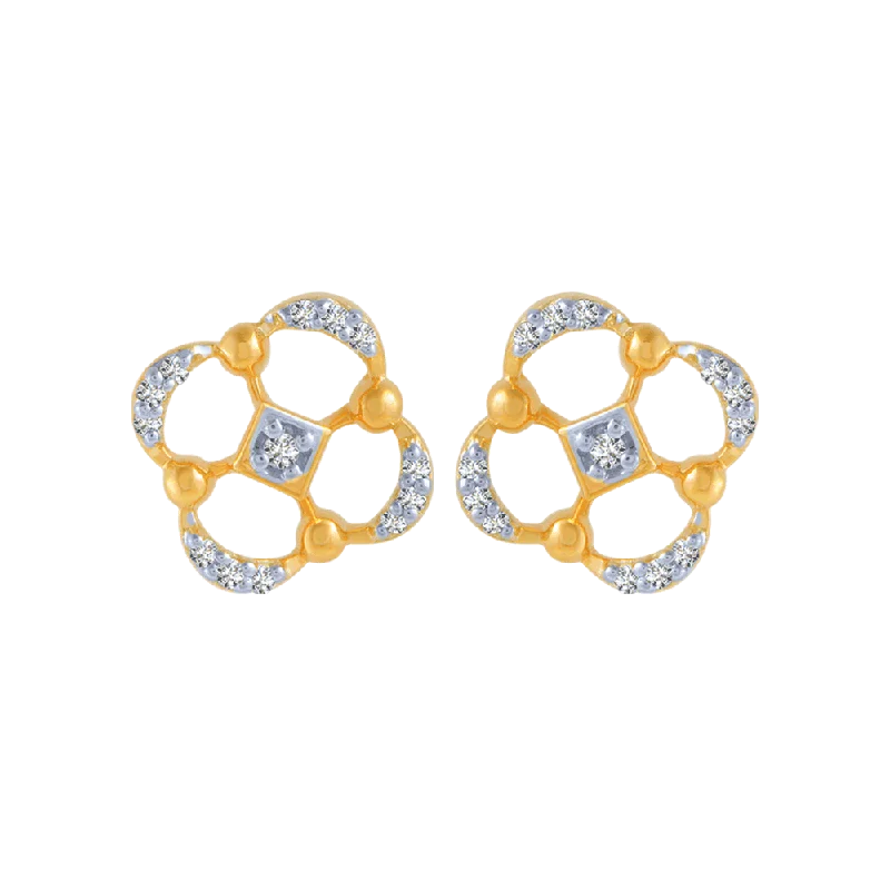 Women’s gold hoop earrings-14KT (585) Yellow Gold And Diamond Stud Earrings For Women