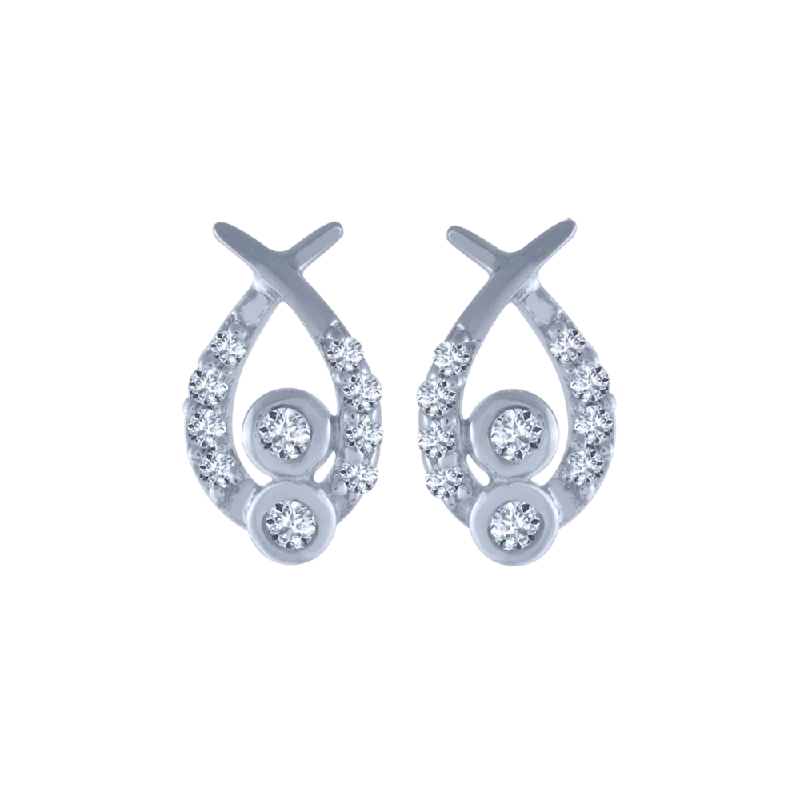 Women’s unique gold earrings-14KT (585) White Gold And Diamond Stud Earrings For Women