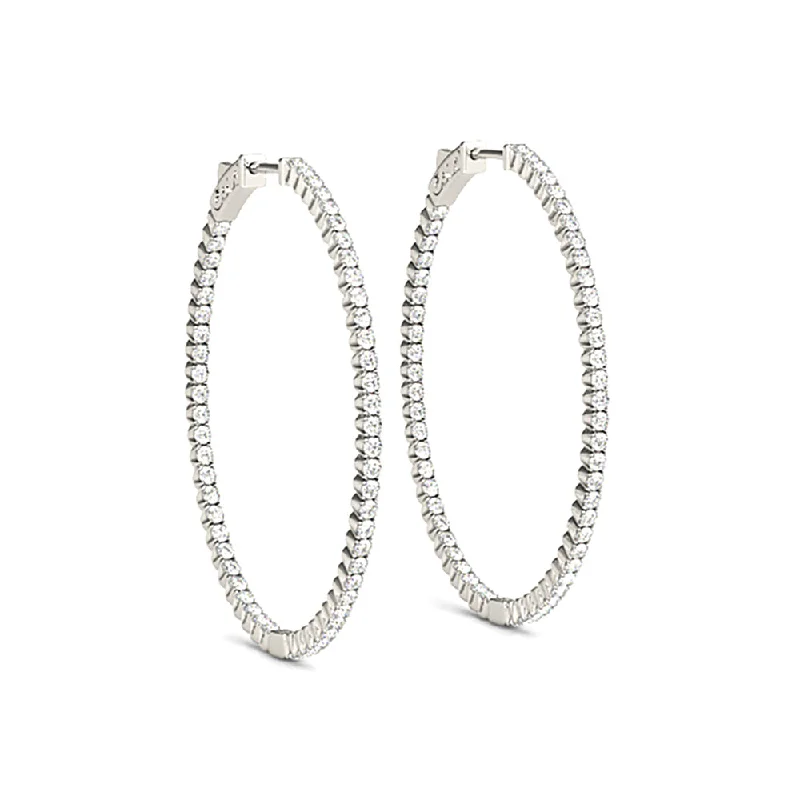 Women’s pearl drop earrings-2.25 ctw Diamond Hoop Earrings Oval Inside-Out