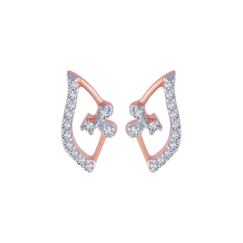 Women’s diamond hoop earrings-14KT (585) Rose Gold And Diamond Stud Earrings For Women