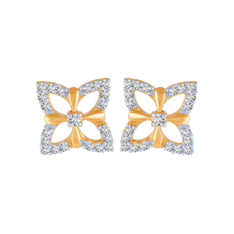 Women’s handmade earrings-14KT (585) Yellow Gold And Diamond Stud Earrings For Women