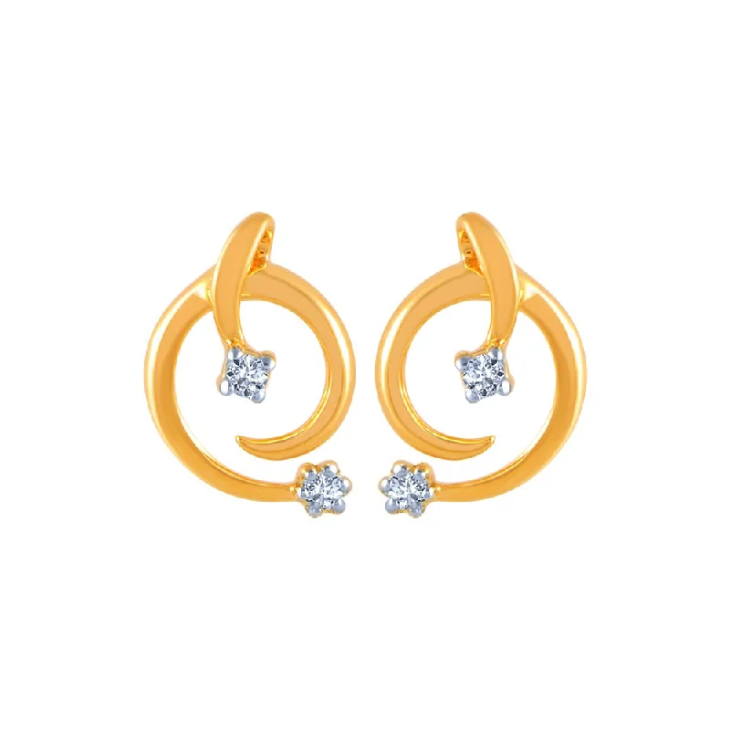 Women’s beaded earrings-14k (585) Yellow Gold And Diamond Stud Earrings For Women