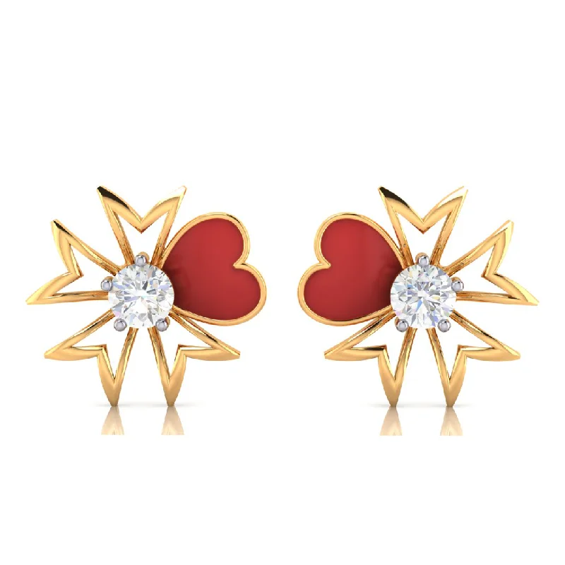 Women’s vintage earrings-Heart Petal Shape 18k Gold And Diamond Earrings