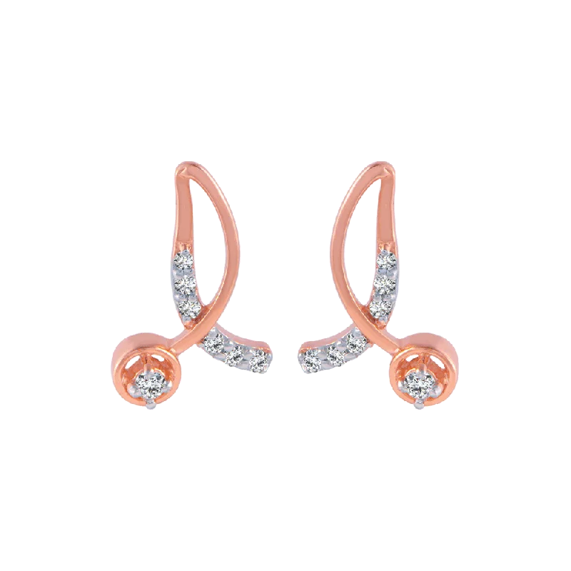 Women’s pearl earrings-14KT (585) Rose Gold And Diamond Stud Earrings For Women