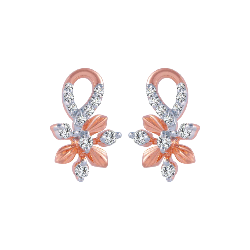 Women’s vintage silver earrings-14KT (585) Rose Gold And Diamond Stud Earrings For Women