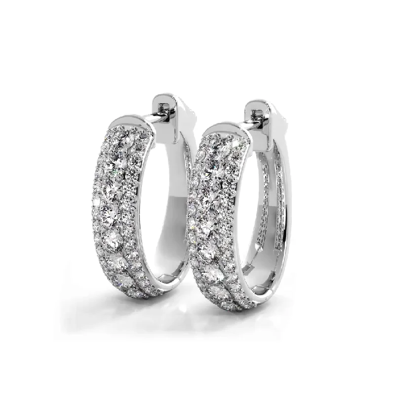 Women’s geometric diamond earrings-Three Row 1.50 ctw. Glamorous Diamond Hoop Earrings Pave Dome Style