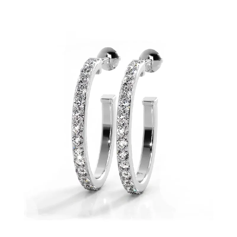 Women’s trendy dangly earrings-1.0 ctw. Round Diamond Hoop Earrings Open Back Style