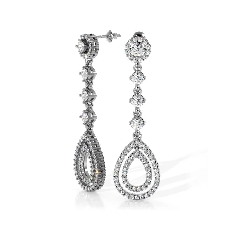 Women’s classic gold earrings-2.0 ctw. Round Diamond Drop Earrings With Double Teardrop Dangle