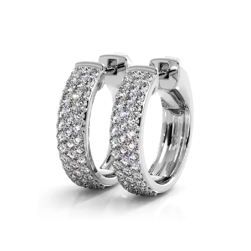 Women’s flower earrings-0.70 ctw. Three Row Huggie Diamond Hoop Earrings