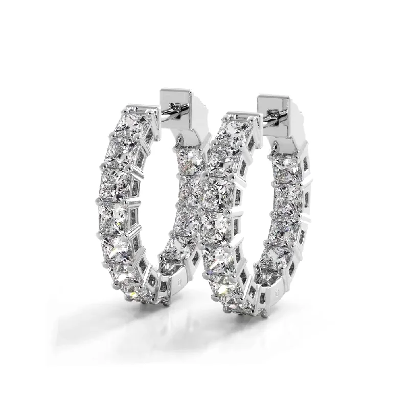 Women’s classic earrings-3.50 ctw. Princess Cut Diamond Hoop Earrings