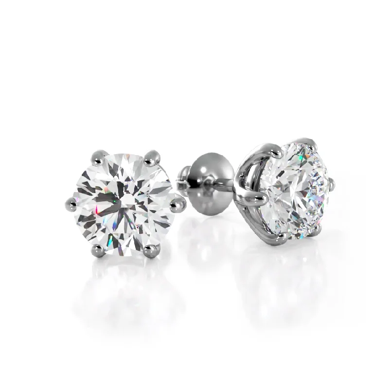 Women’s pearl stud earrings-Six Prongs U Shape Diamond Studs Earrings