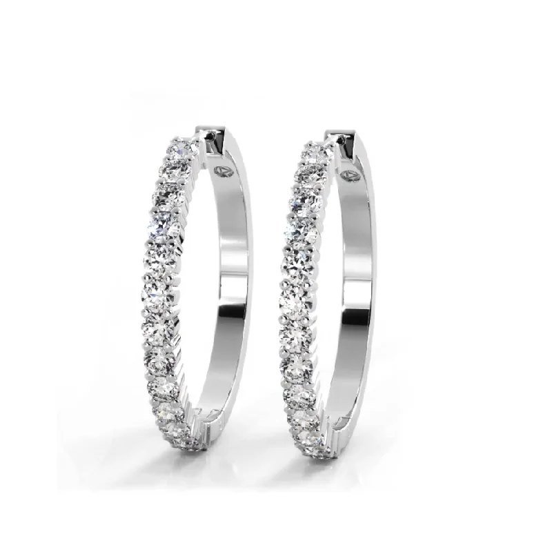 Women’s silver drop earrings-1.0 ct. Classic Round Diamond Hoop Earrings