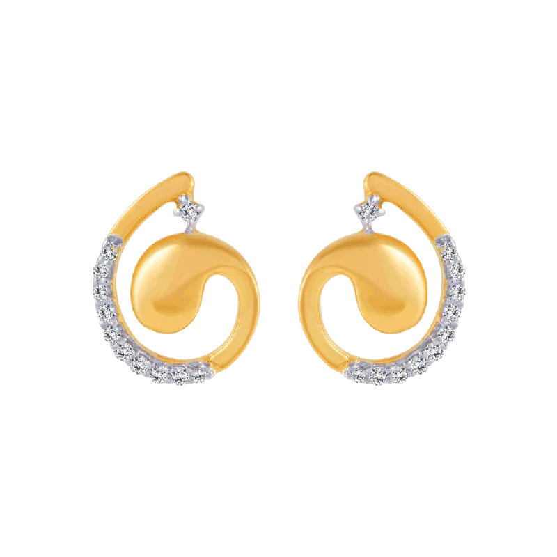 Women’s vintage silver earrings-14KT (585) Yellow Gold And Diamond Stud Earrings For Women