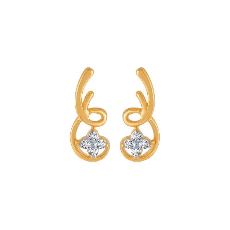 Women’s crystal drop earrings-14KT (585) Yellow Gold And Diamond Stud Earrings For Women