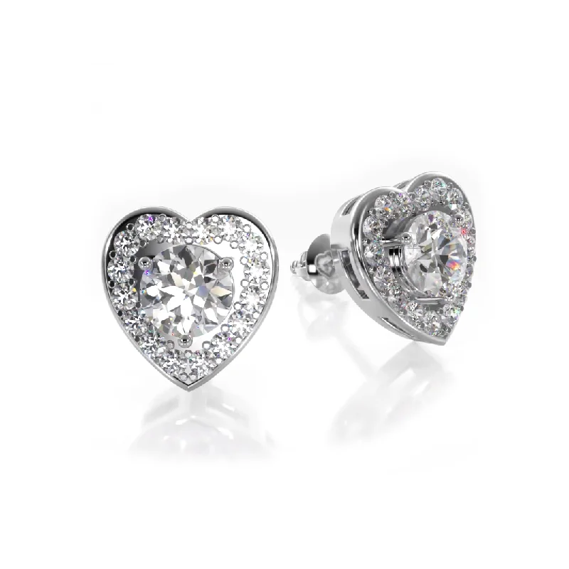 Women’s silver hoop earrings-Diamond Heart Studs Earrings