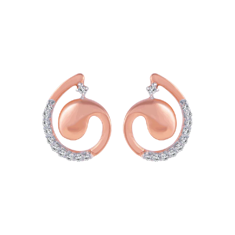 Women’s classic gold earrings-14KT (585) Rose Gold And Diamond Stud Earrings For Women