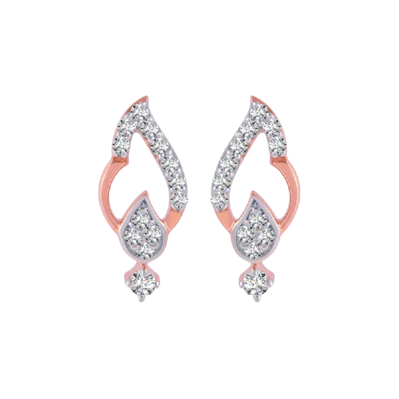 Women’s pearl drop earrings-14KT (585) Rose Gold And Diamond Stud Earrings For Women