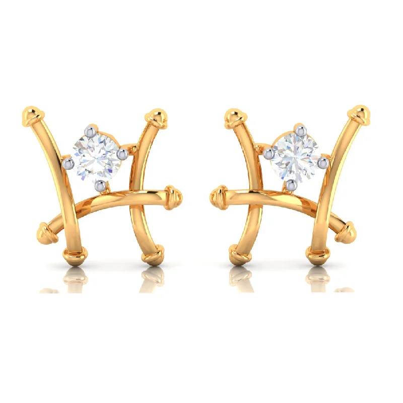 Women’s diamond earrings-Fence Style 18k Gold Earrings With Diamonds