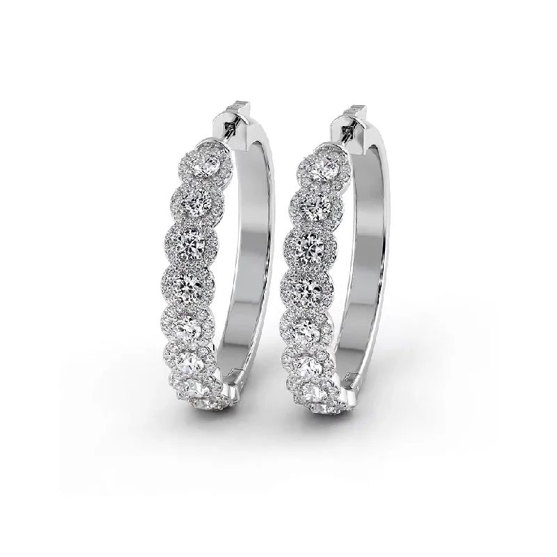 Women’s unique earrings-3.50 ctw. Halo Round Diamond Hoop Earrings