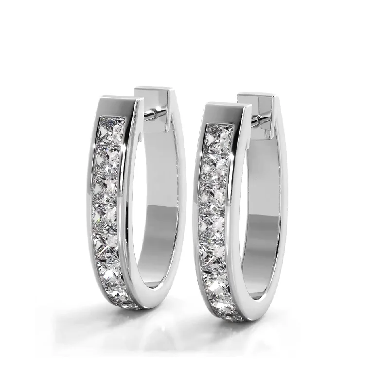 Women’s crystal stud earrings-Channel Set 1.0 ctw. Princess Cut Diamond Hoop Earrings