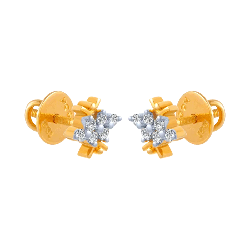 Women’s statement earrings-18KT (750) Yellow Gold And Diamond Stud Earrings For Women