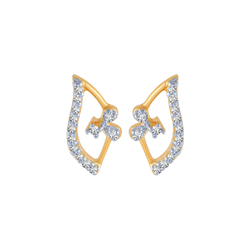 Women’s pearl drop earrings-14KT (585) Yellow Gold And Diamond Stud Earrings For Women