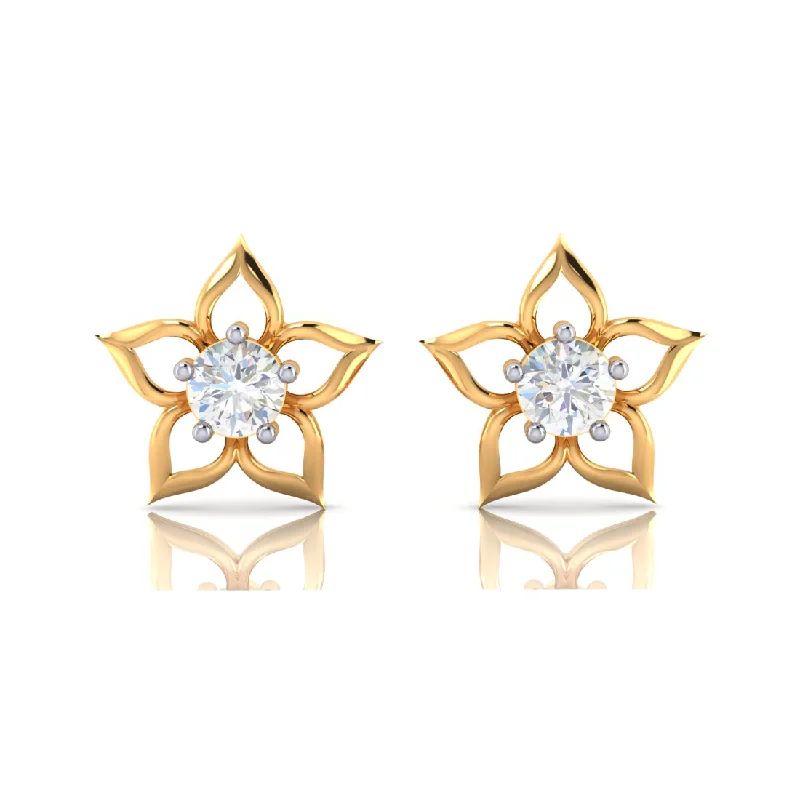 Women’s crystal earrings-Flower Shaped Diamond Earrings With 18k Gold