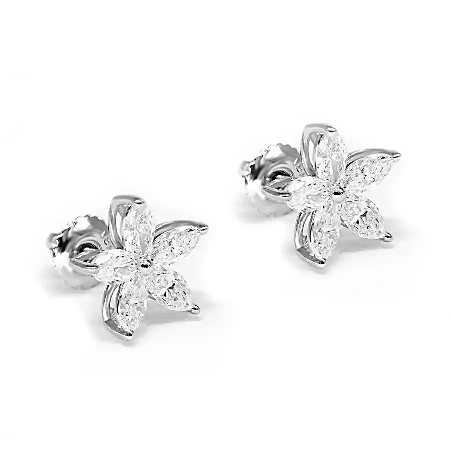 Women’s gold hoop earrings-1.50 ctw Marquise Cut Diamond Flower Earrings