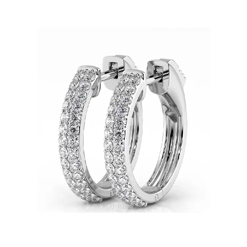 Women’s dangling earrings-0.50 ctw. Double Row Round Diamond Huggie Style Hoop Earrings