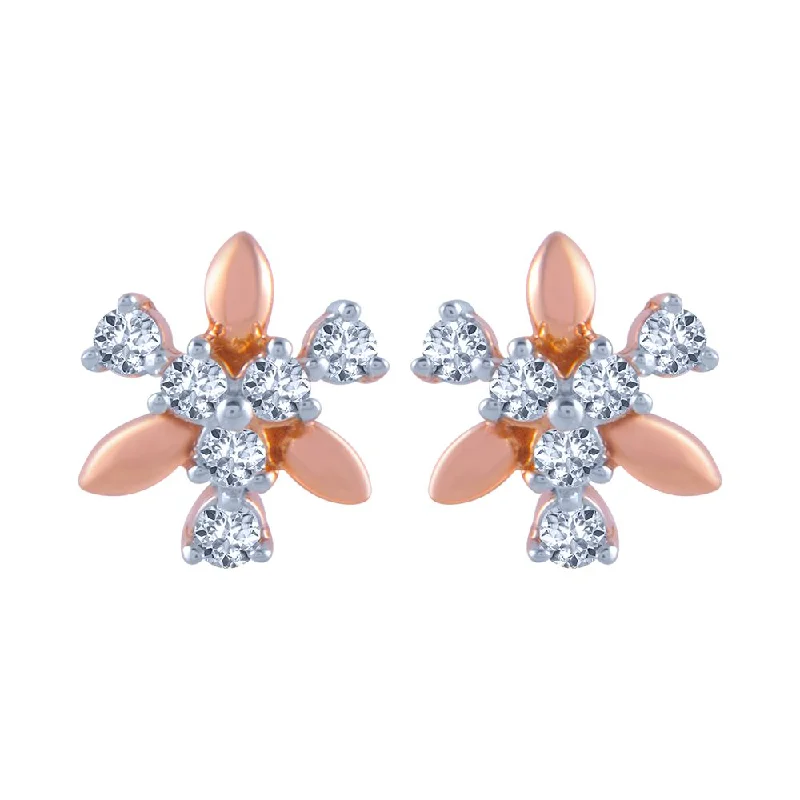 Women’s floral earrings-14k (585) Rose Gold And Diamond Stud Earrings For Women