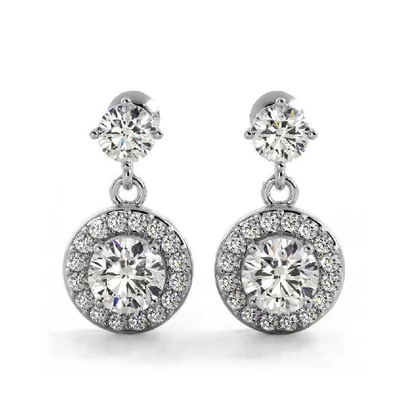 Women’s platinum earrings-1.0 ctw. Round Diamond Heavenly Halo Drop Earrings