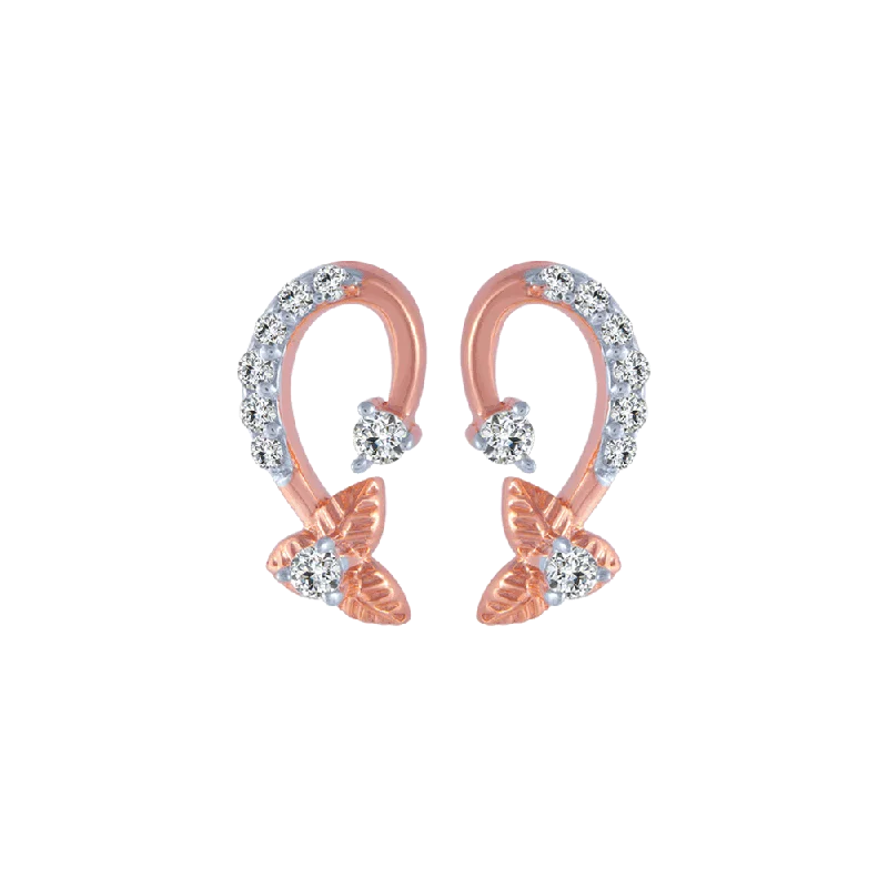 Women’s moonstone earrings-14KT (585) Rose Gold And Diamond Stud Earrings For Women