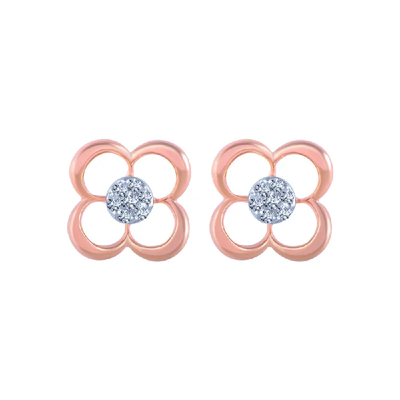 Women’s crystal earrings-14k (585) Rose Gold And Diamond Stud Earrings For Women