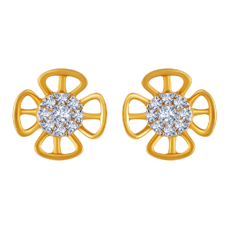 Women’s bridal earrings-18k Dainty Gold And Diamond Floral Stud Earrings