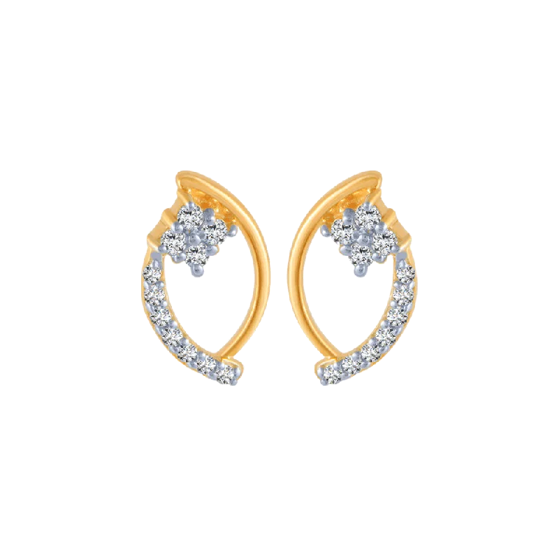 Women’s pearl stud earrings-14KT (585) Yellow Gold And Diamond Stud Earrings For Women