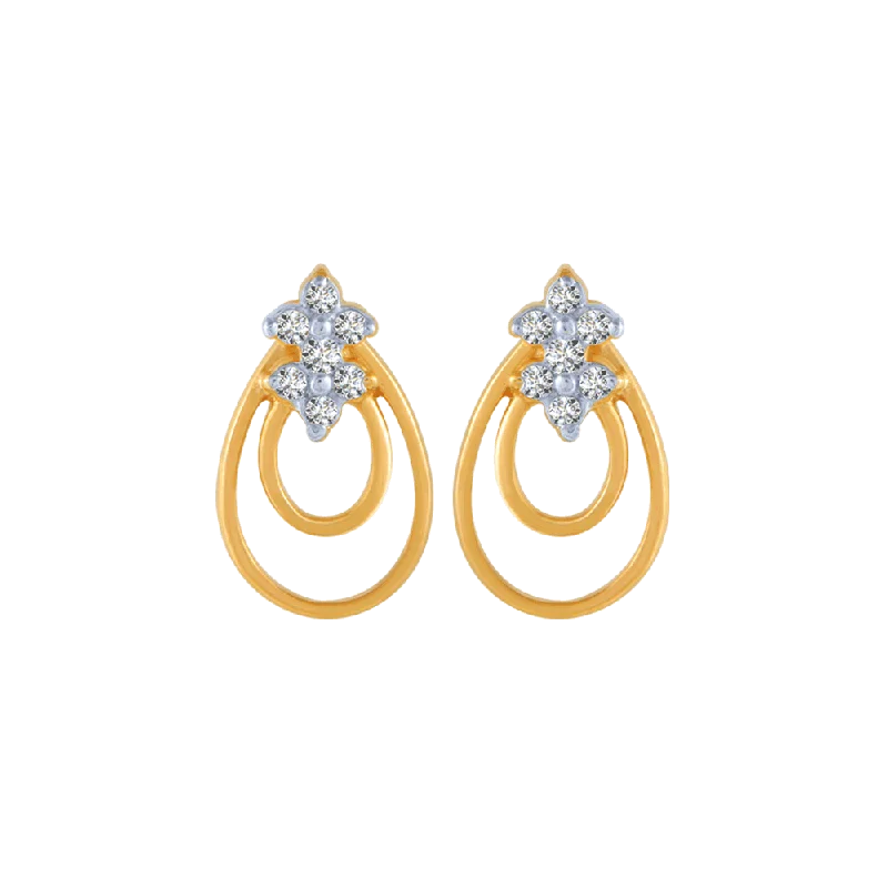 Women’s geometric diamond earrings-14KT (585) Yellow Gold And Diamond Stud Earrings For Women