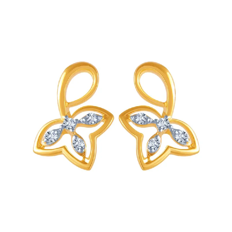 Women’s gold earrings-18k (750) Yellow Gold And Diamond Stud Earrings For Women