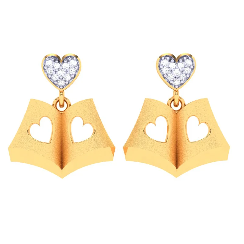 Women’s floral earrings-18k Book-shaped Gold Stud Earrings With A Love Shaped Diamond