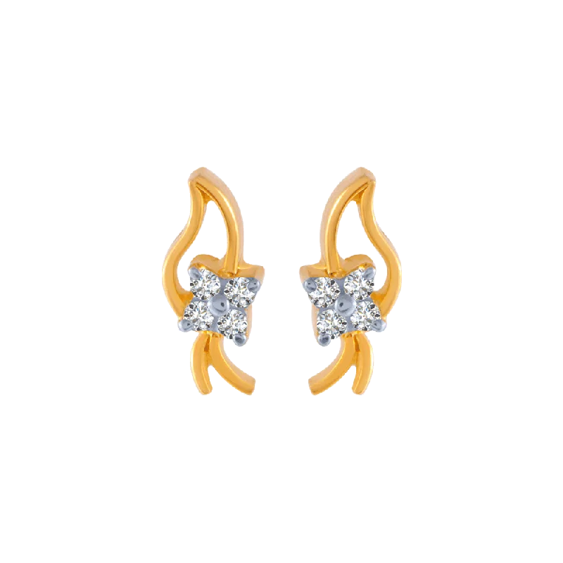 Women’s floral earrings-18KT (750) Yellow Gold And Diamond Stud Earrings For Women