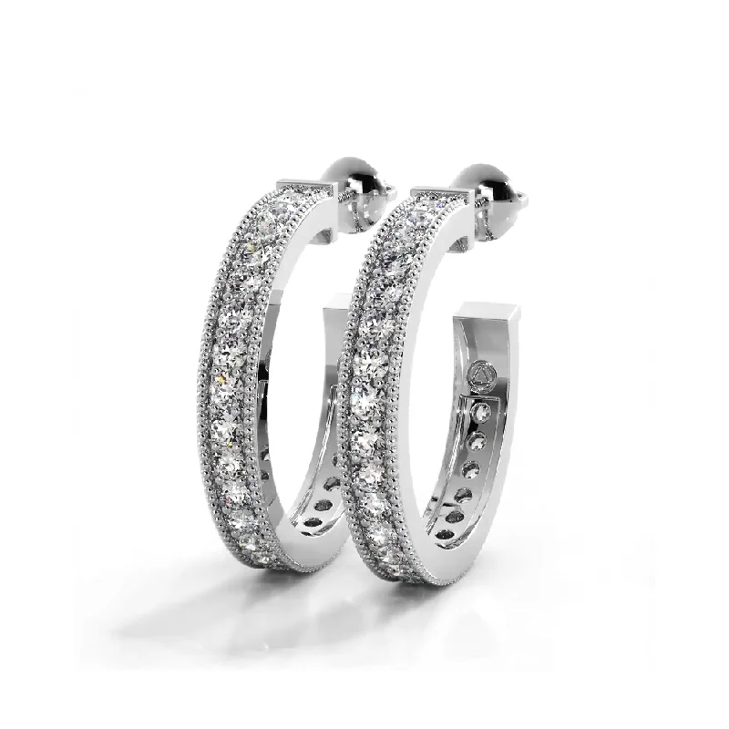 Women’s elegant diamond earrings-1.0 ct. Round Diamond Milgrain Accent Hoop Earrings