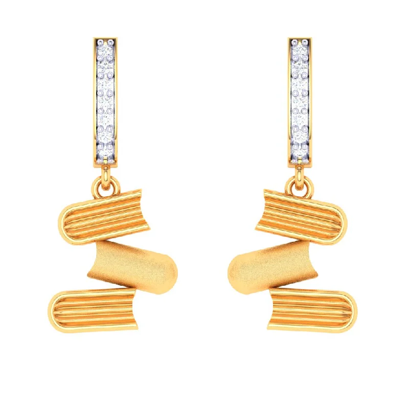 Women’s gold earrings-18k Diamond & Gold Drop Earrings With Three Books From Diamond Collection