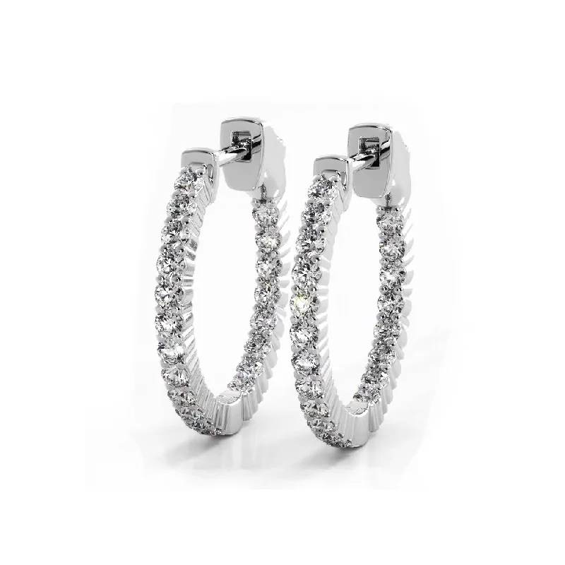 Women’s ear cuff earrings-1.20 ctw. Single Row Classic Inside Out Diamond Petite Hoop Earrings