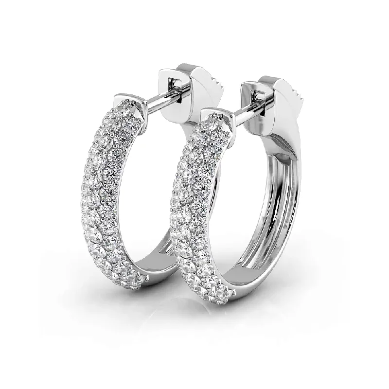 Women’s wedding earrings-Triple Row 0.60 ctw. Round Diamond Hoop Earrings Pave Dome Style