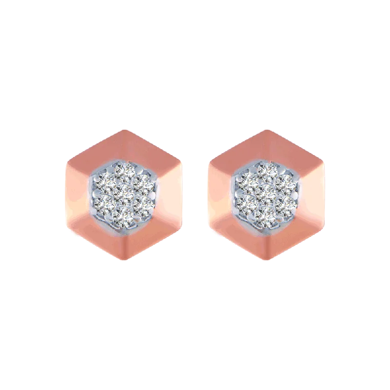 Women’s silver drop earrings-14KT (585) Rose Gold And Diamond Stud Earrings For Women