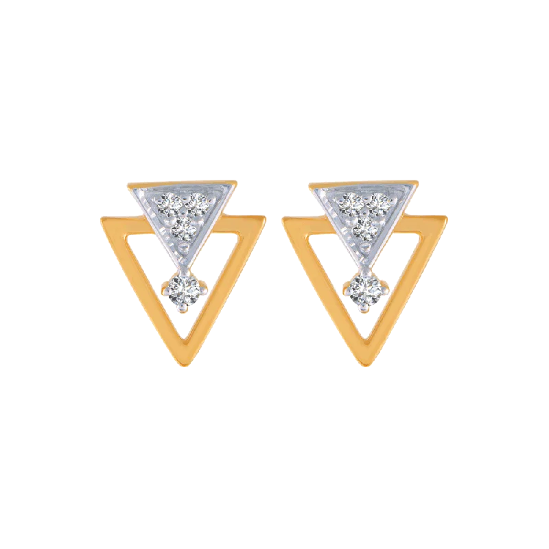 Women’s ear cuff earrings-14KT (585) Yellow Gold And Diamond Stud Earrings For Women